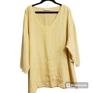 Bryn Walker Linen Yellow Lagenlook Oversized Boxy Top Tunic,  S